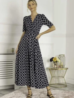 Jolie Moi Kiera Wrap Front Maxi Dress, Navy Geo