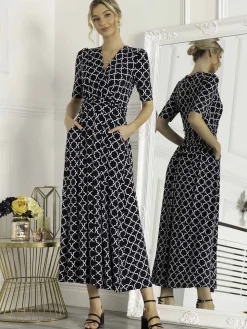 Jolie Moi Kiera Wrap Front Maxi Dress, Navy Geo