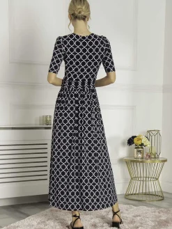 Jolie Moi Kiera Wrap Front Maxi Dress, Navy Geo