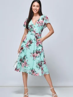Jolie Moi Kiley Wrap Front Mesh Dress, Light Green