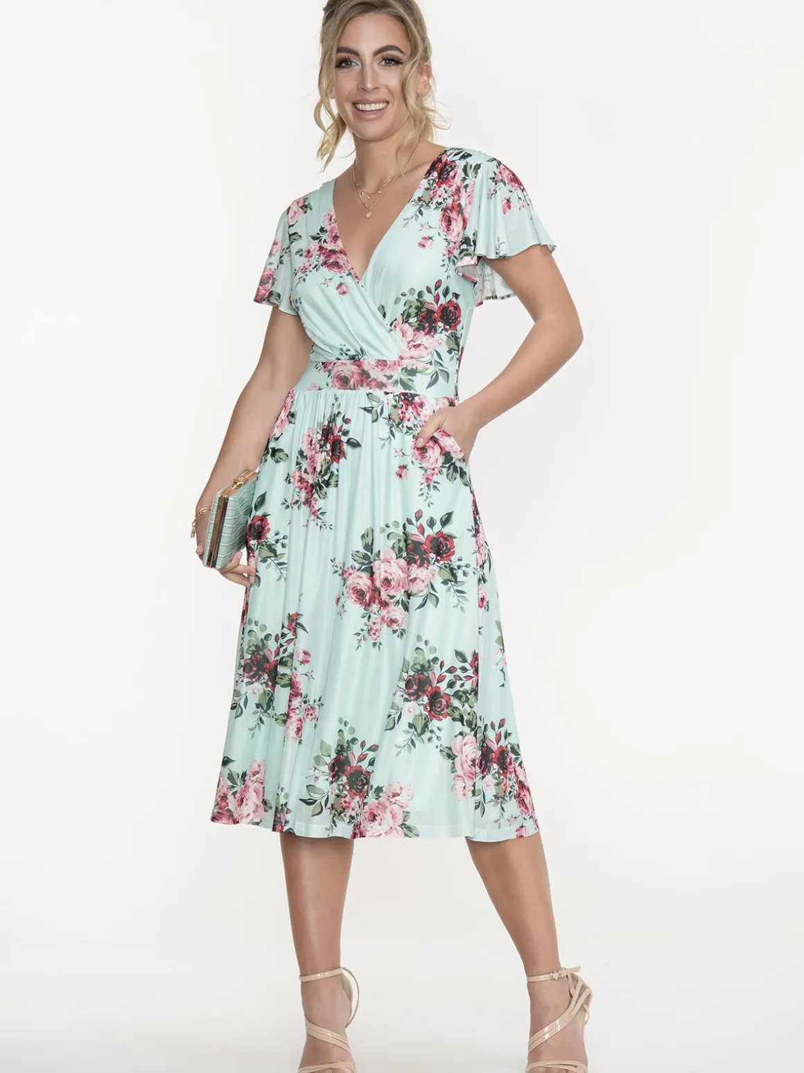 Jolie Moi Kiley Wrap Front Mesh Dress, Light Green