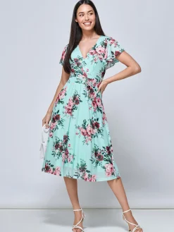 Jolie Moi Kiley Wrap Front Mesh Dress, Light Green