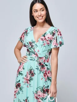 Jolie Moi Kiley Wrap Front Mesh Dress, Light Green