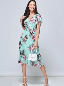 Jolie Moi Kiley Wrap Front Mesh Dress, Light Green