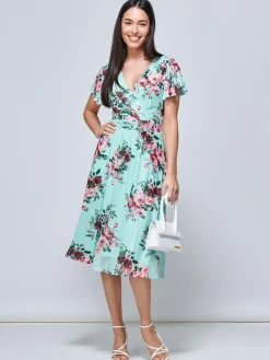 Jolie Moi Kiley Wrap Front Mesh Dress, Light Green