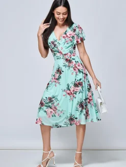 Jolie Moi Kiley Wrap Front Mesh Dress, Light Green