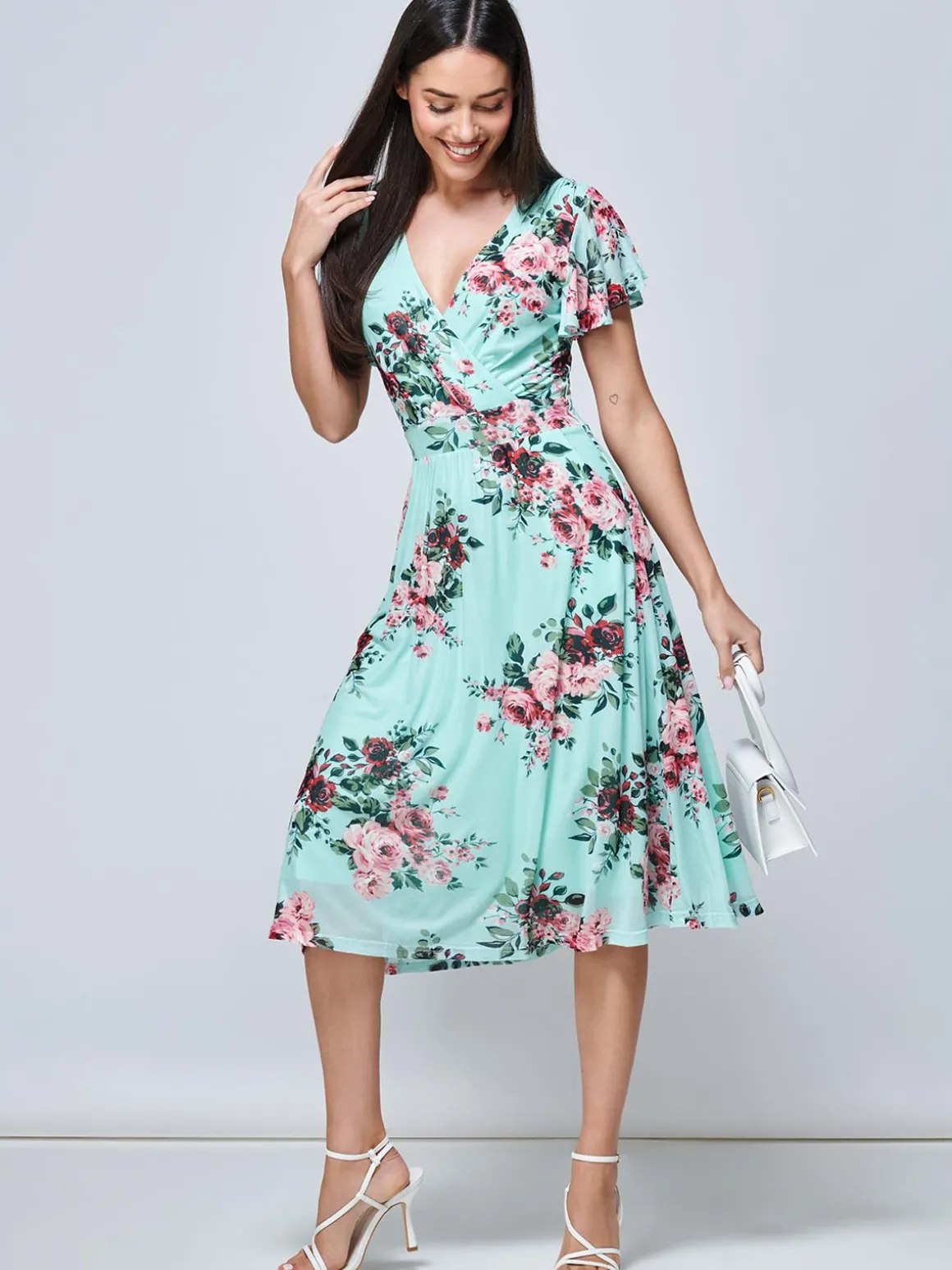 Jolie Moi Kiley Wrap Front Mesh Dress, Light Green