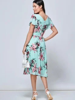 Jolie Moi Kiley Wrap Front Mesh Dress, Light Green