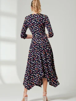 Jolie Moi Knot Front Hanky Hem Dress, Navy Floral