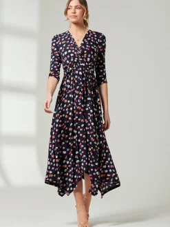 Jolie Moi Knot Front Hanky Hem Dress, Navy Floral