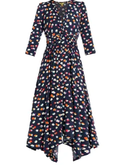 Jolie Moi Knot Front Hanky Hem Dress, Navy Floral