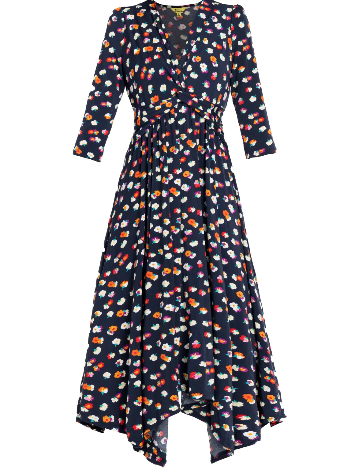 Jolie Moi Knot Front Hanky Hem Dress, Navy Floral