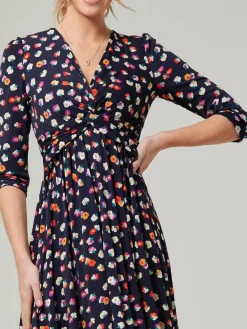 Jolie Moi Knot Front Hanky Hem Dress, Navy Floral