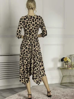 Jolie Moi Knot Front Hanky Hem Dress, Pink Animal