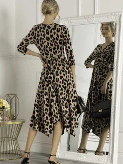 Jolie Moi Knot Front Hanky Hem Dress, Pink Animal