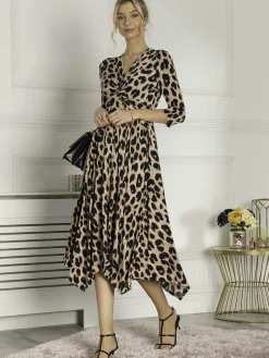 Jolie Moi Knot Front Hanky Hem Dress, Pink Animal