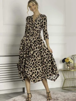 Jolie Moi Knot Front Hanky Hem Dress, Pink Animal