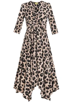 Jolie Moi Knot Front Hanky Hem Dress, Pink Animal