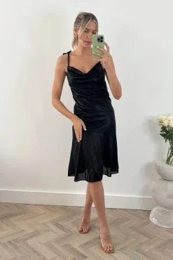 Jolie Moi Leela Cowl Neck Tie Strap Dress, Black