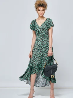 Jolie Moi Luciana Animal Print Dip Hem Dress, Green