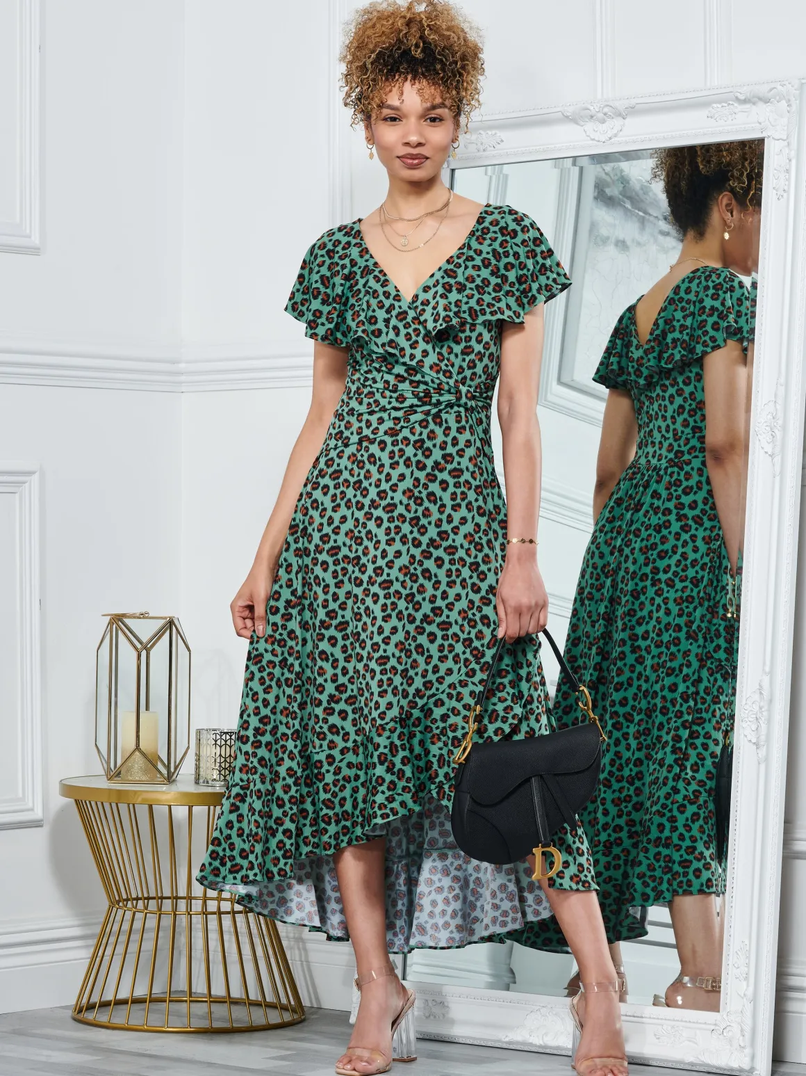 Jolie Moi Luciana Animal Print Dip Hem Dress, Green