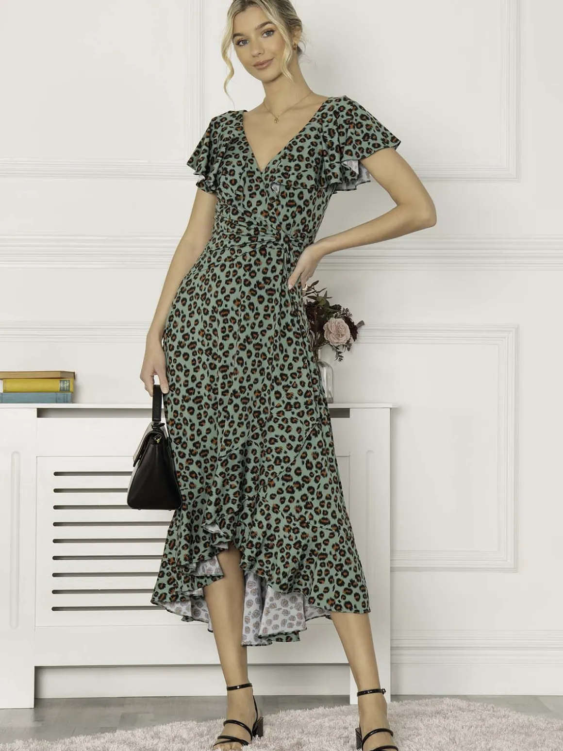 Jolie Moi Luciana Animal Print Dip Hem Dress, Green
