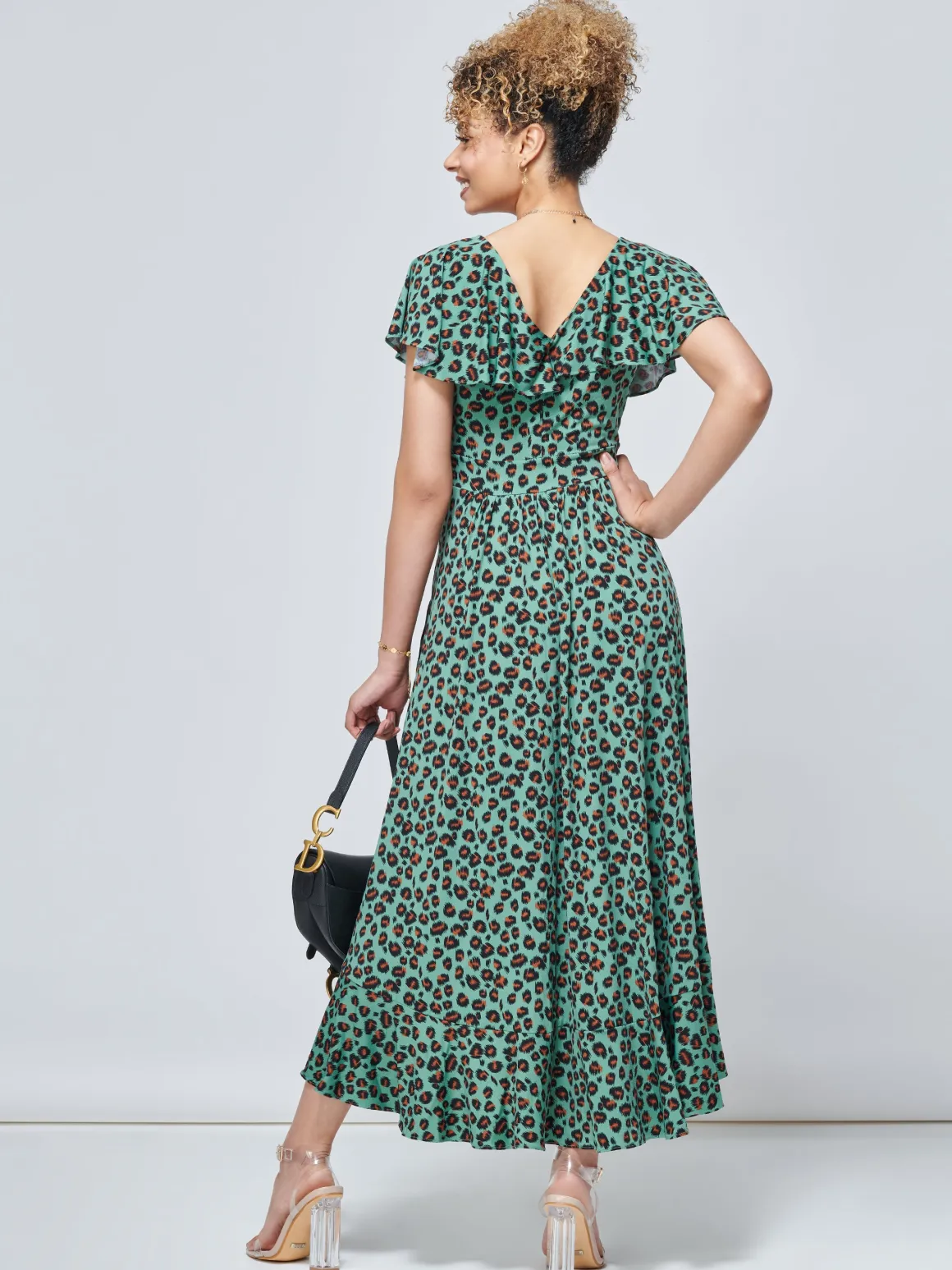 Jolie Moi Luciana Animal Print Dip Hem Dress, Green