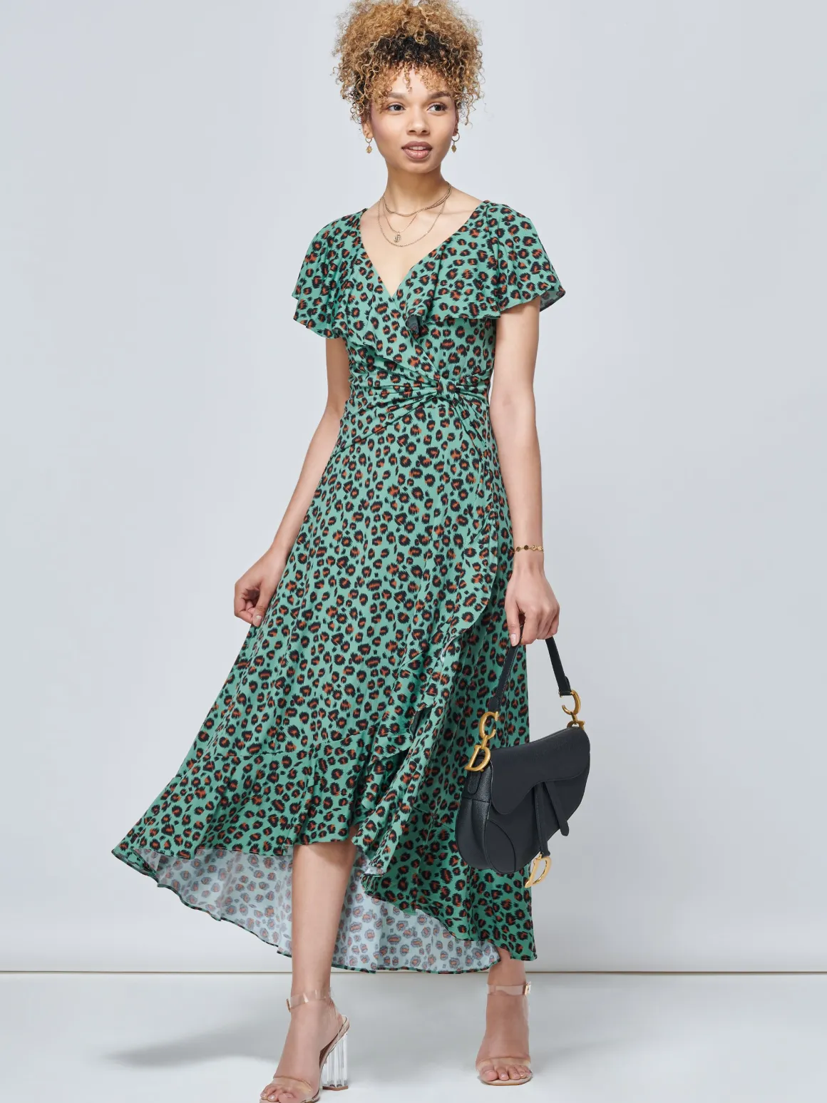 Jolie Moi Luciana Animal Print Dip Hem Dress, Green
