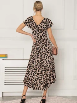 Jolie Moi Luciana Frilly Dipped Hem Dress, Pink Animal