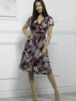 Jolie Moi Lylah Cross Front Mesh Dress, Dark Red