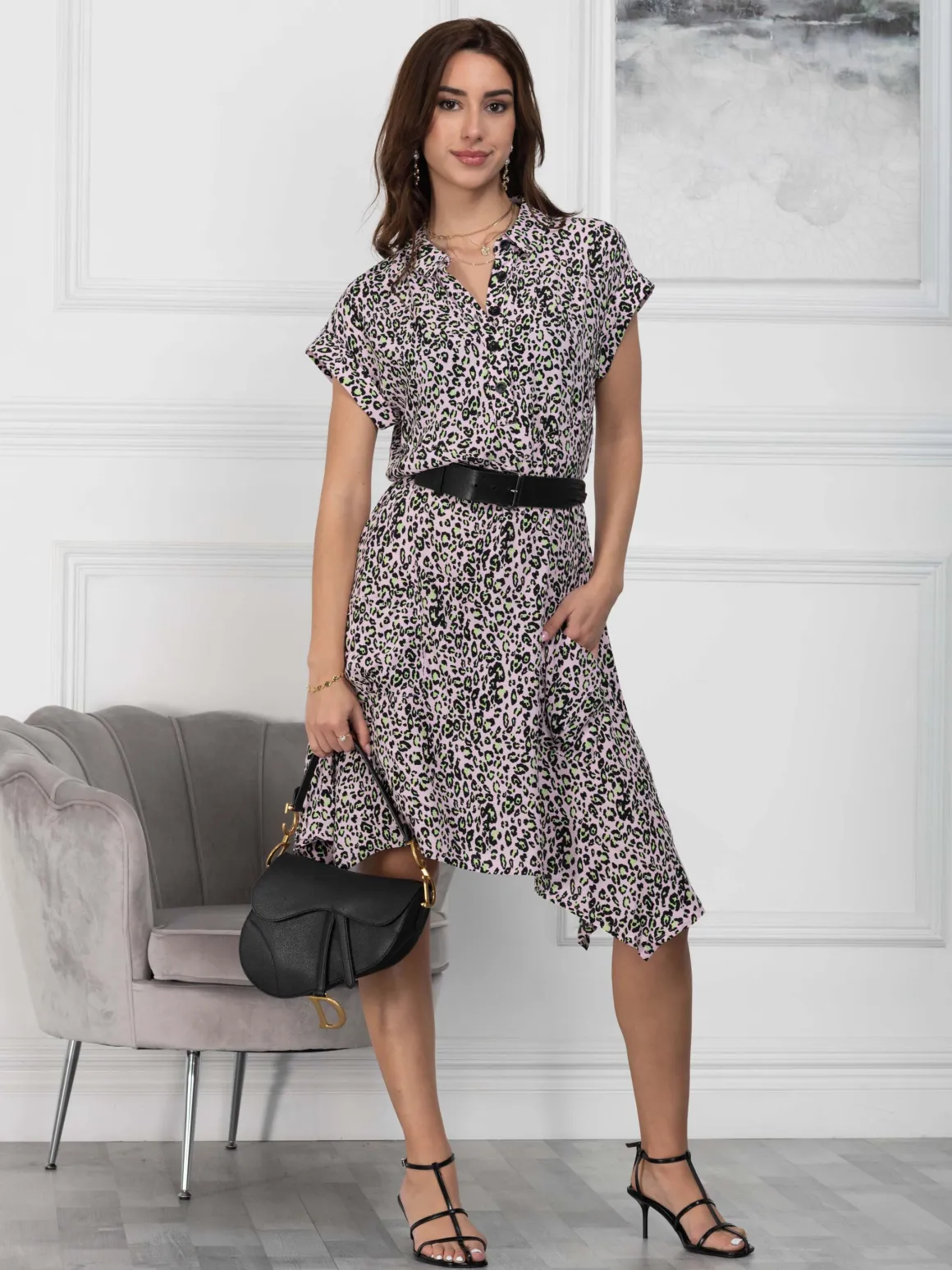 Jolie Moi Mabley Hanky Hem Tunic, Pink Animal
