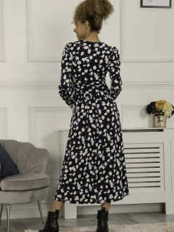 Jolie Moi Nancy Long Sleeve Maxi Dress, Navy White Floral