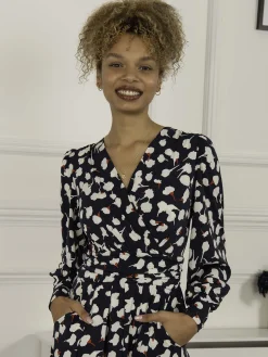Jolie Moi Nancy Long Sleeve Maxi Dress, Navy White Floral