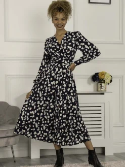 Jolie Moi Nancy Long Sleeve Maxi Dress, Navy White Floral