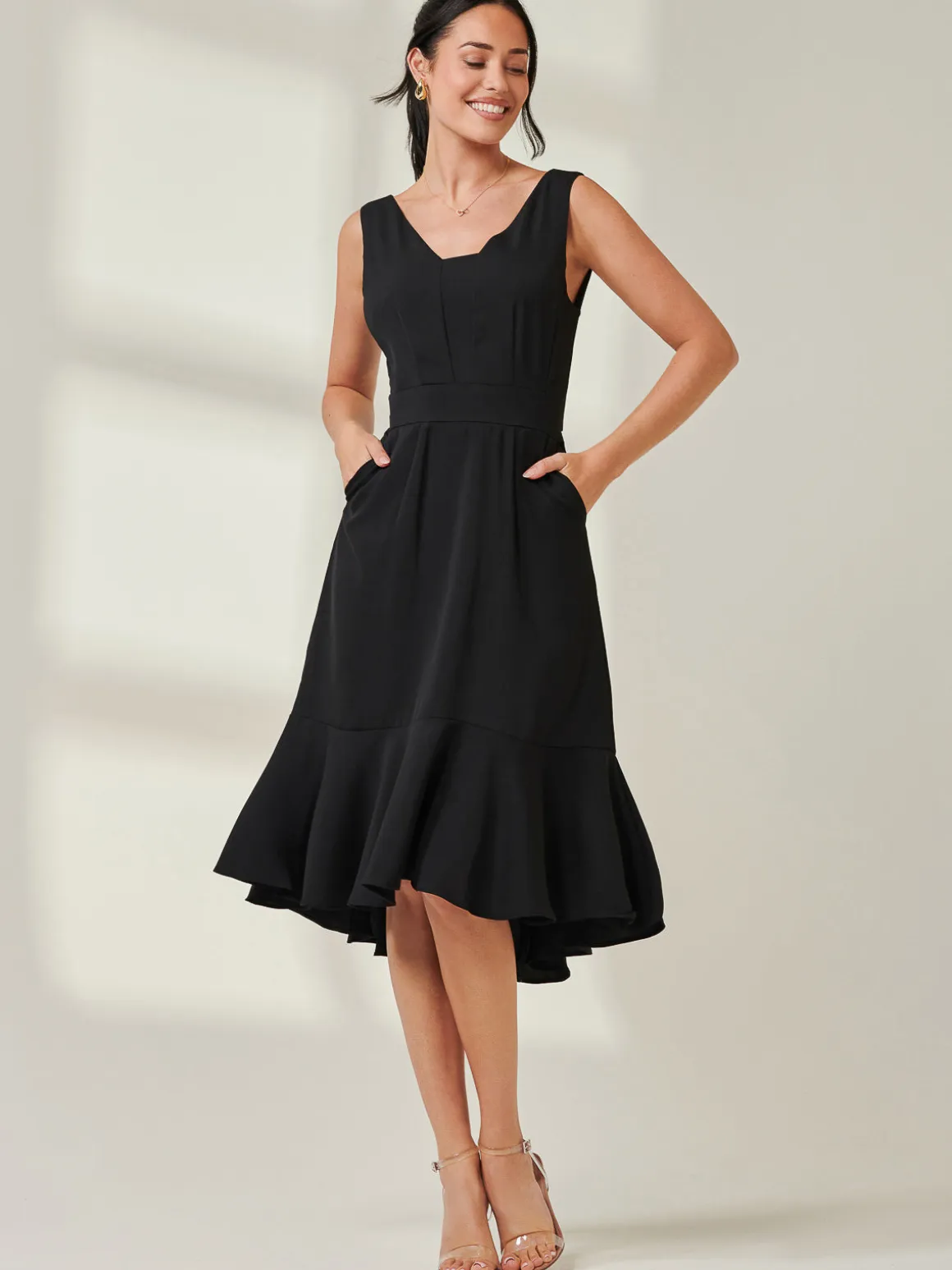 Jolie Moi Palmer Dip Hem Shift Dress, Black
