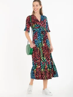 Jolie Moi Paola Tiered Midi Dress, Navy/Multi