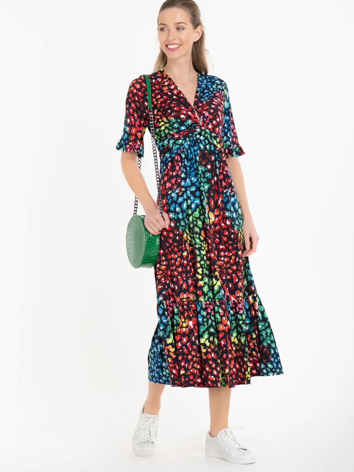 Jolie Moi Paola Tiered Midi Dress, Navy/Multi