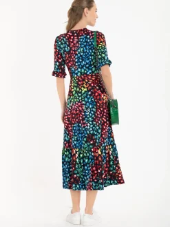 Jolie Moi Paola Tiered Midi Dress, Navy/Multi