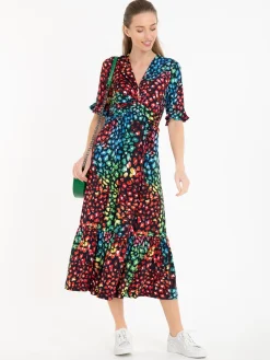 Jolie Moi Paola Tiered Midi Dress, Navy/Multi