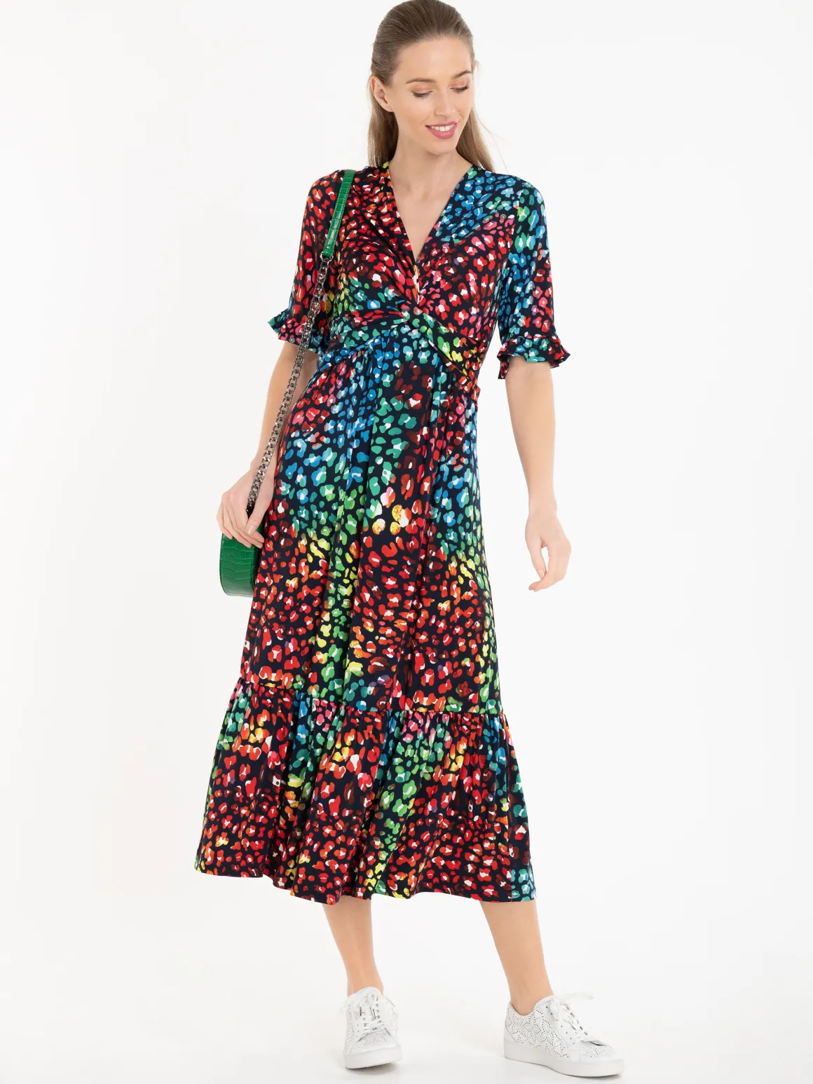Jolie Moi Paola Tiered Midi Dress, Navy/Multi