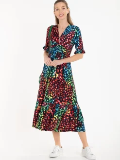 Jolie Moi Paola Tiered Midi Dress, Navy/Multi
