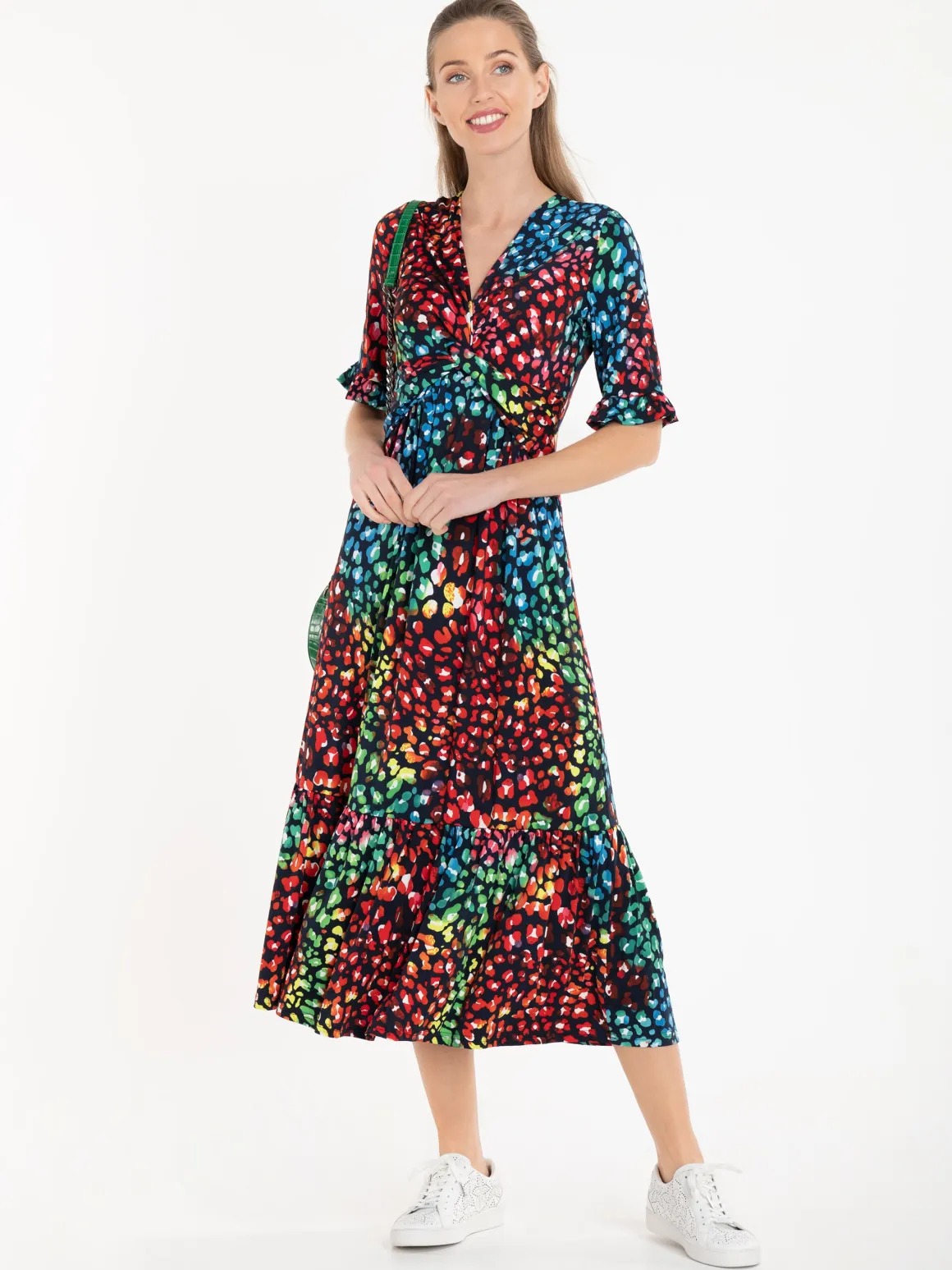 Jolie Moi Paola Tiered Midi Dress, Navy/Multi