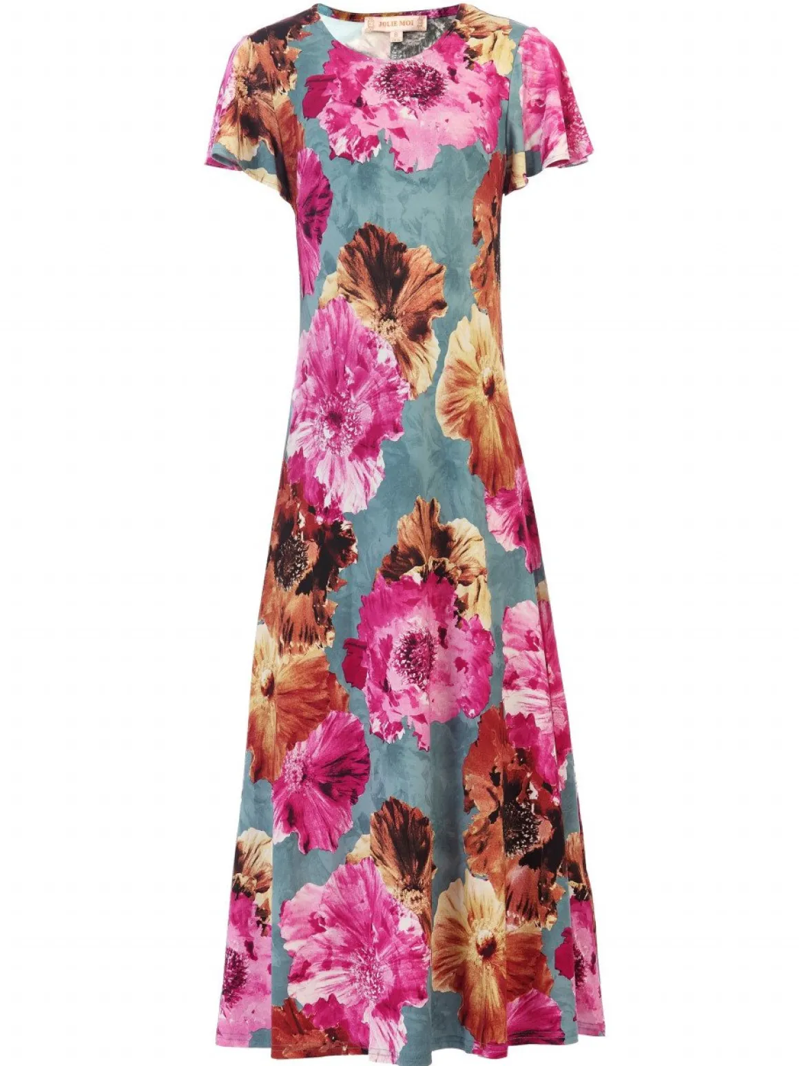 Jolie Moi Printed Cap Sleeve Dress, Blue Floral