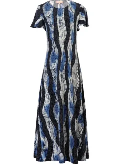 Jolie Moi Printed Cap Sleeve Dress, Navy Multi