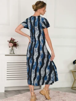 Jolie Moi Printed Cap Sleeve Dress, Navy Multi