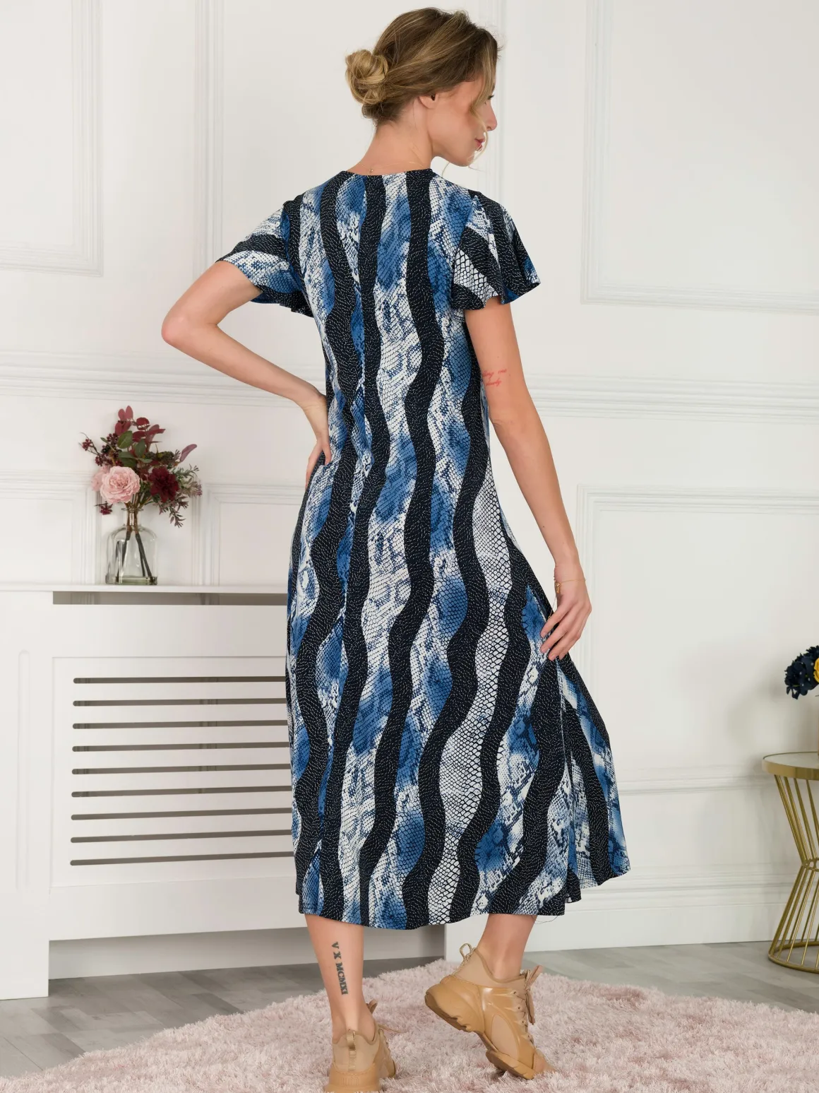 Jolie Moi Printed Cap Sleeve Dress, Navy Multi