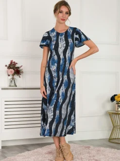 Jolie Moi Printed Cap Sleeve Dress, Navy Multi