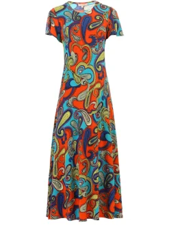 Jolie Moi Printed Cap Sleeve Dress, Red/Multi