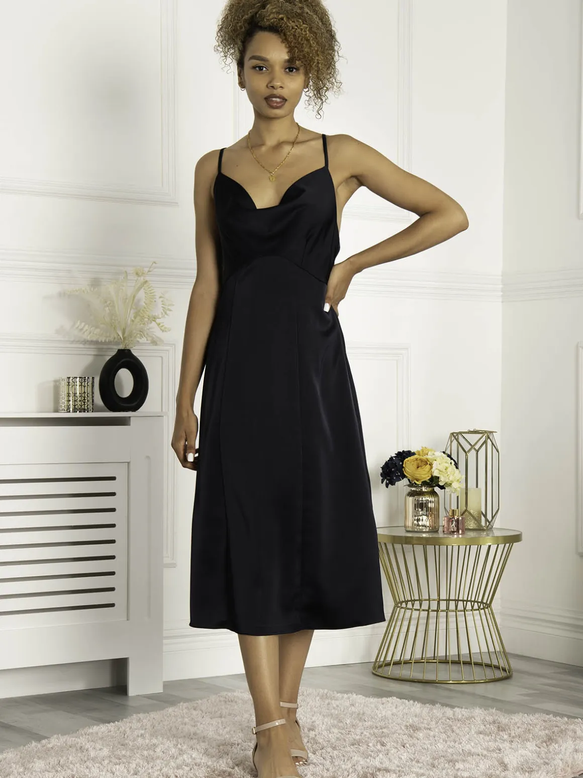 Jolie Moi Reene Cowl Neck Midi Dress, Blue