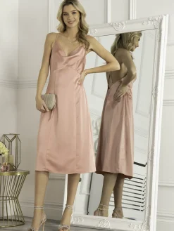 Jolie Moi Reene Cowl Neck Midi Dress, Dusty Pink